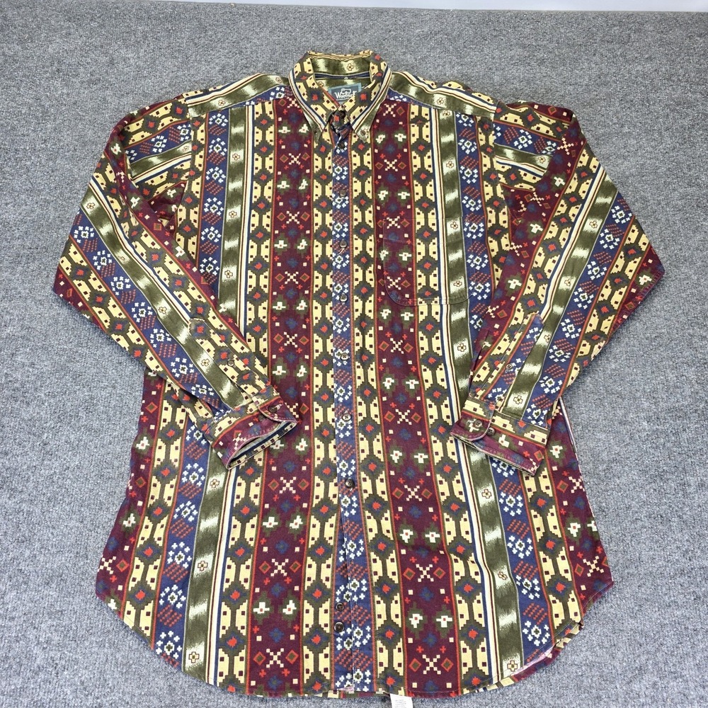 Vintage Woolrich Aztec Southwestern Flannel Blanket Navajo Shirt Size Large Long